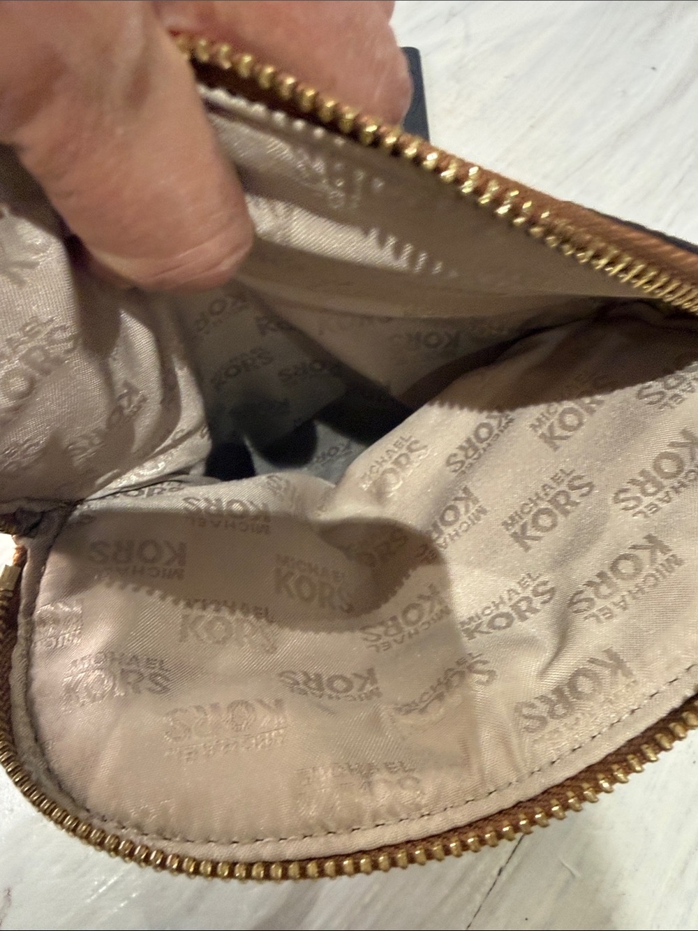 Michael Kors Brown Pebbled Leather Crossbody with Gold Plate- Needs strap - Picture 8 of 11